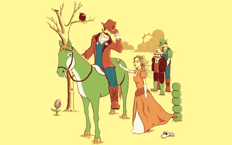Cowboy on Green Horse — Yellow, Dramatic