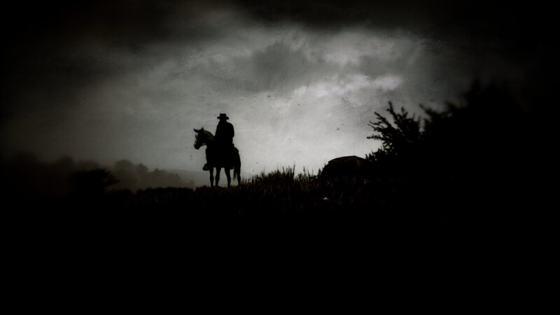Cowboy on Horse — Black, Dramatic, Night