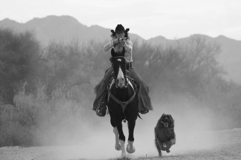 Cowboy on Horse — Black, Dramatic, Photograph
