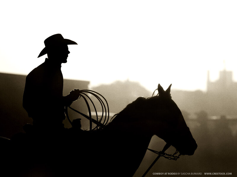 Cowboy on Horse — Black, Dramatic