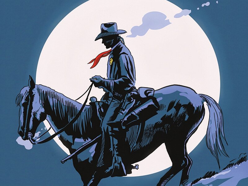 Cowboy on Horse — Blue, Dramatic, Night