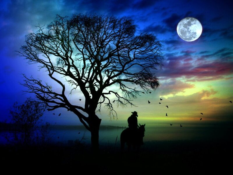 Cowboy on Horse — Blue, Dramatic