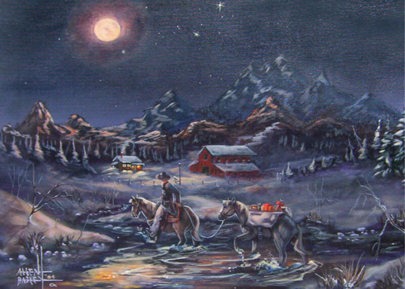 Cowboy on Horse — Blue, Serene, Night