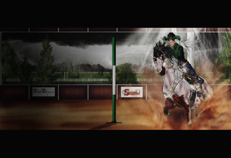 Cowboy on Horse — Brown, Dramatic, Night