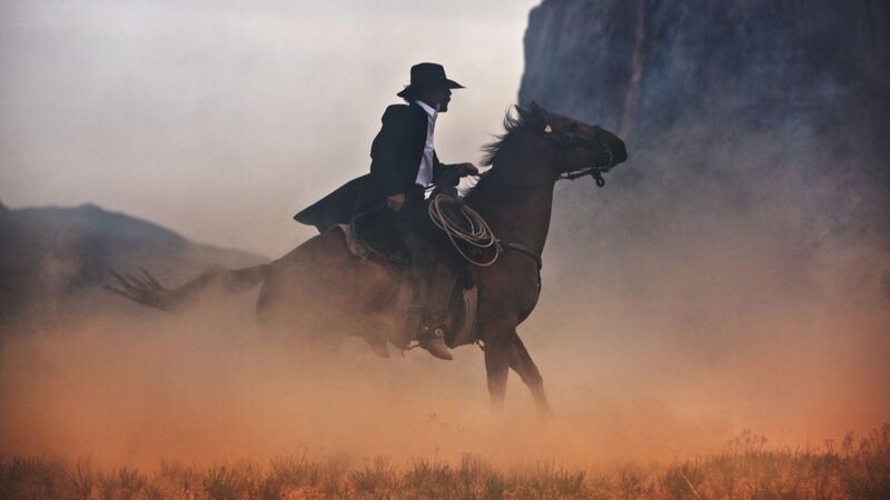 Cowboy on Horse — Brown, Dramatic, Sunset