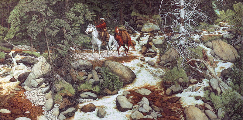 Cowboy on Horse — Green, Natural