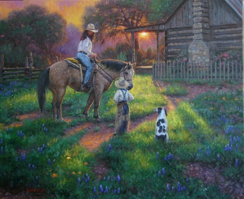Cowboy on Horse — Green, Serene