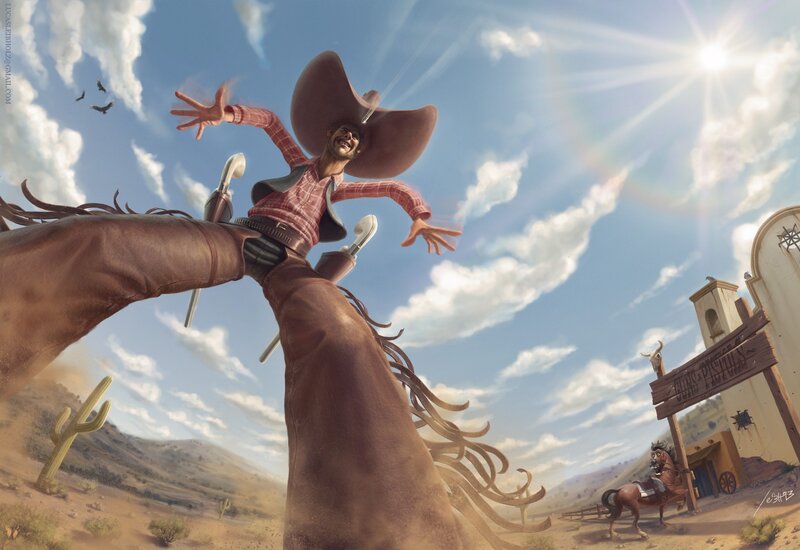cowboy on horse in desert