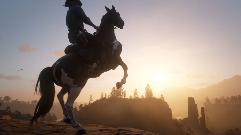 Cowboy on Horse — Orange, Dramatic, Sunset, 3d Render