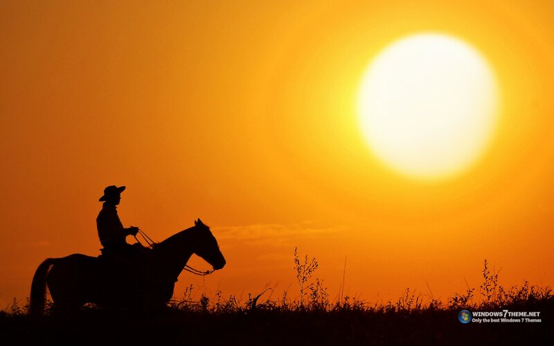Cowboy on Horse — Orange, Dramatic, Sunset, Photograph, Sun