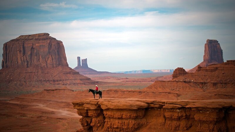 Cowboy on Horse — Red, Serene