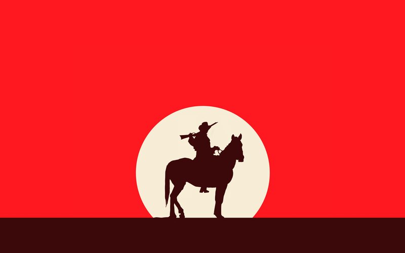 Cowboy on Horse Silhouette — Red