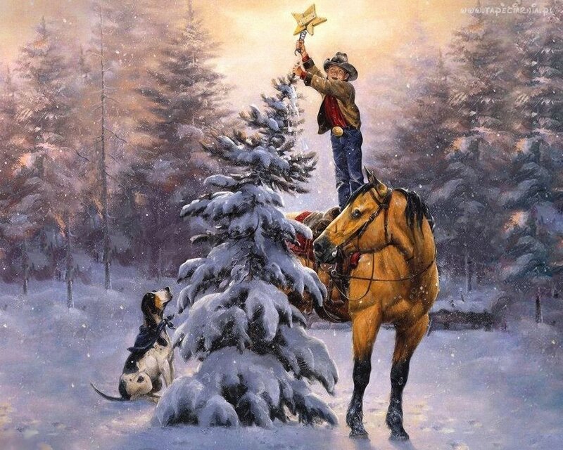 Cowboy on Horse — White, Peaceful
