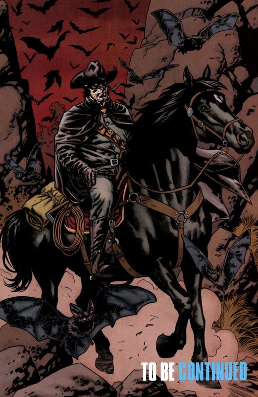 Cowboy on horse with bats