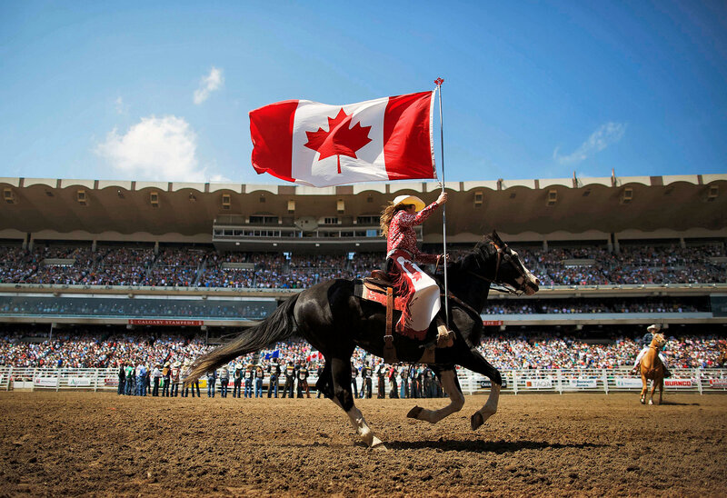 Cowboy on Horse with Flag