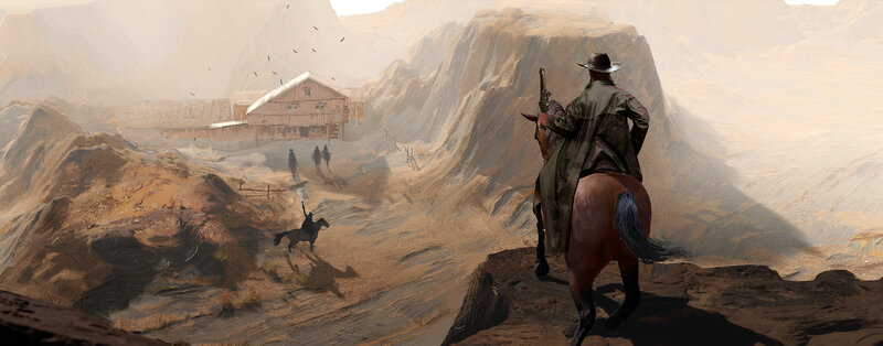 Cowboy on Horseback — Brown, Dramatic, Afternoon, Digital Art