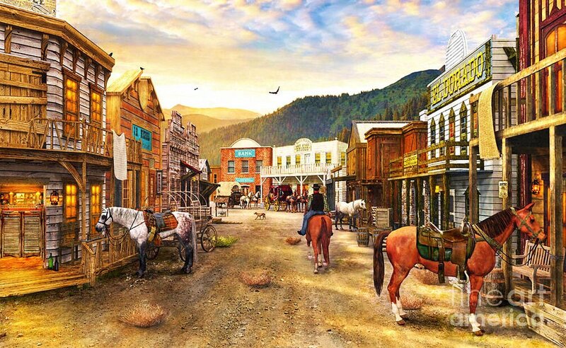 Cowboy on Horseback — Brown, Dramatic, Sunset