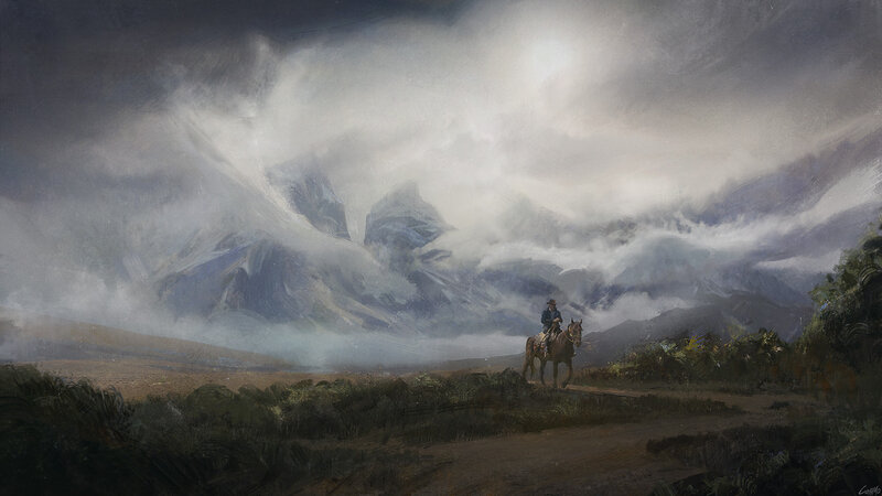Cowboy on Horseback — Gray, Dramatic