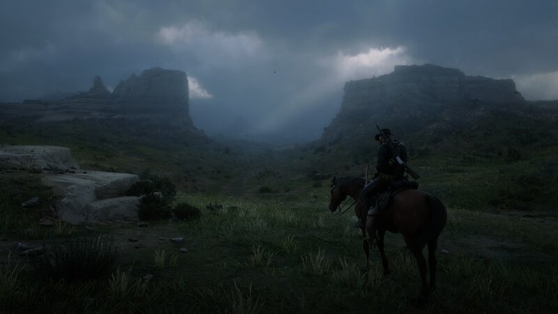 Cowboy on Horseback — Green, Dramatic, Night