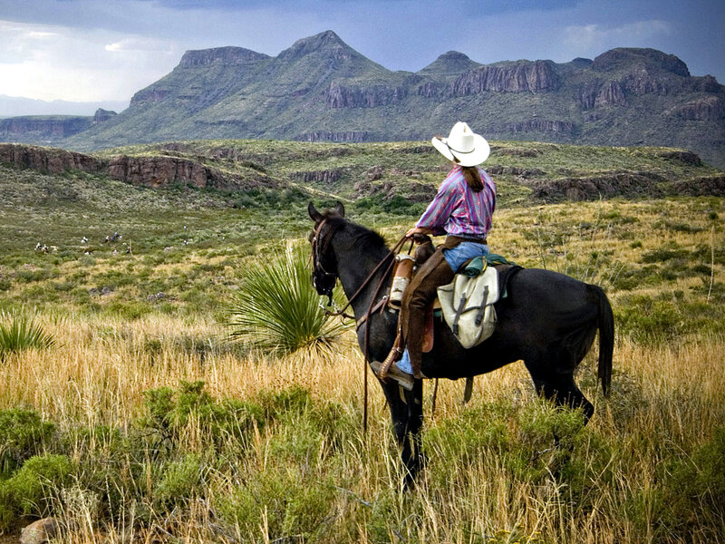 Cowboy on Horseback — Green, Serene