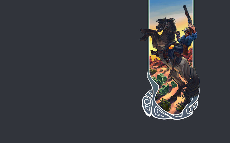 cowboy on horseback in desert