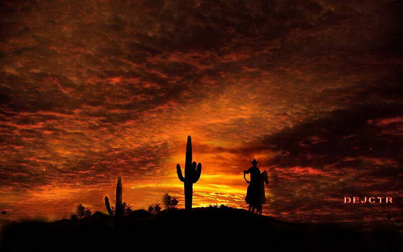 Cowboy on Horseback — Orange, Dramatic