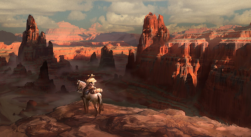 Cowboy on Horseback — Red, Dramatic, Sunset