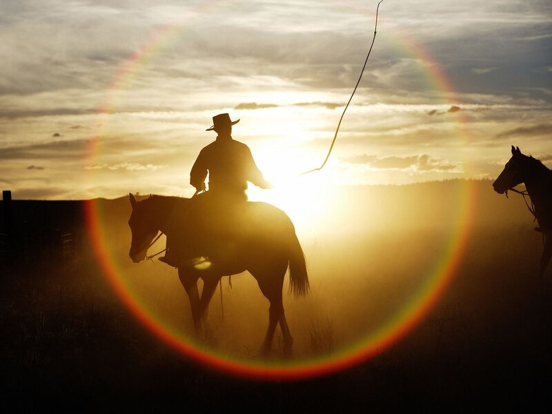 Cowboy on Horseback — Yellow, Dramatic