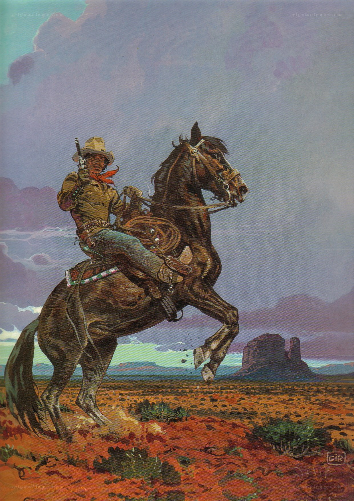 Cowboy on rearing horse