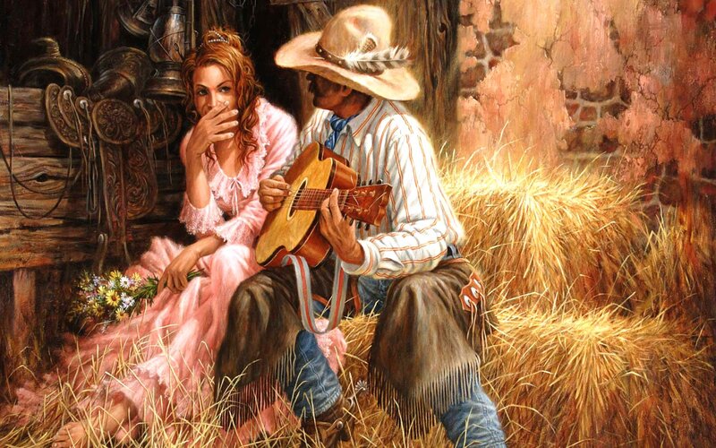 Cowboy Playing Guitar — Brown