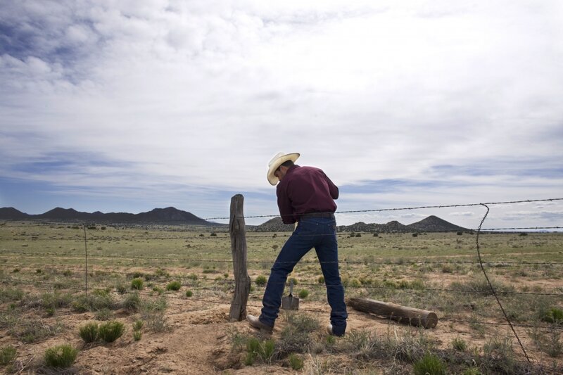 Cowboy Repairing Fence