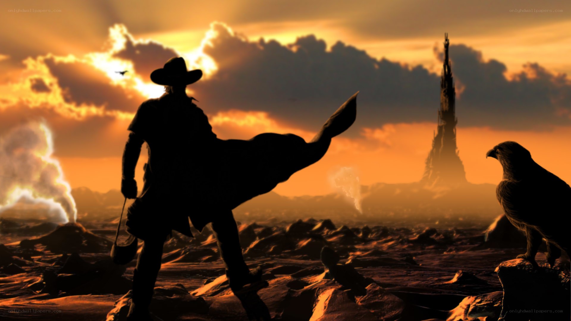 Cowboy silhouette at sunset