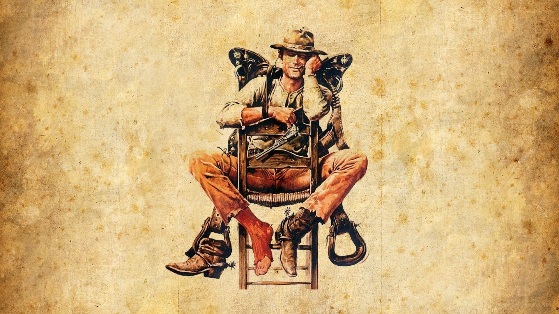 cowboy sitting on chair