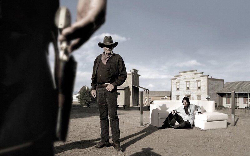 Cowboy standoff in a desert town
