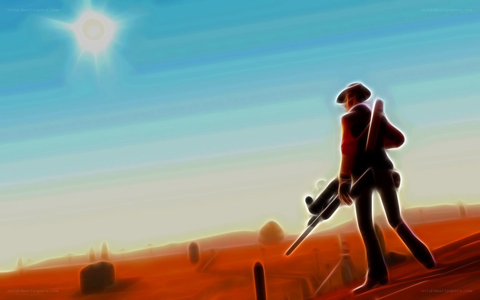 cowboy walking in desert