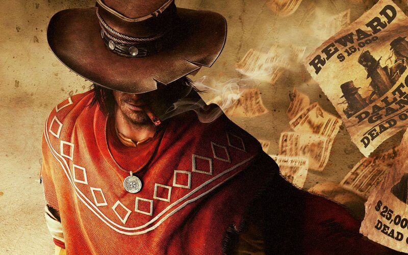 cowboy with cigar and wanted posters