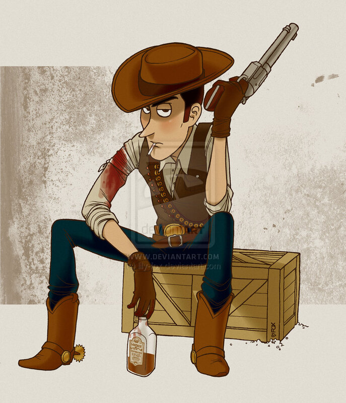 cowboy with gun and bottle