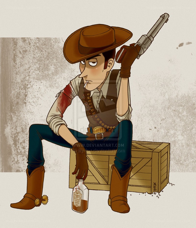 cowboy with gun and bottle