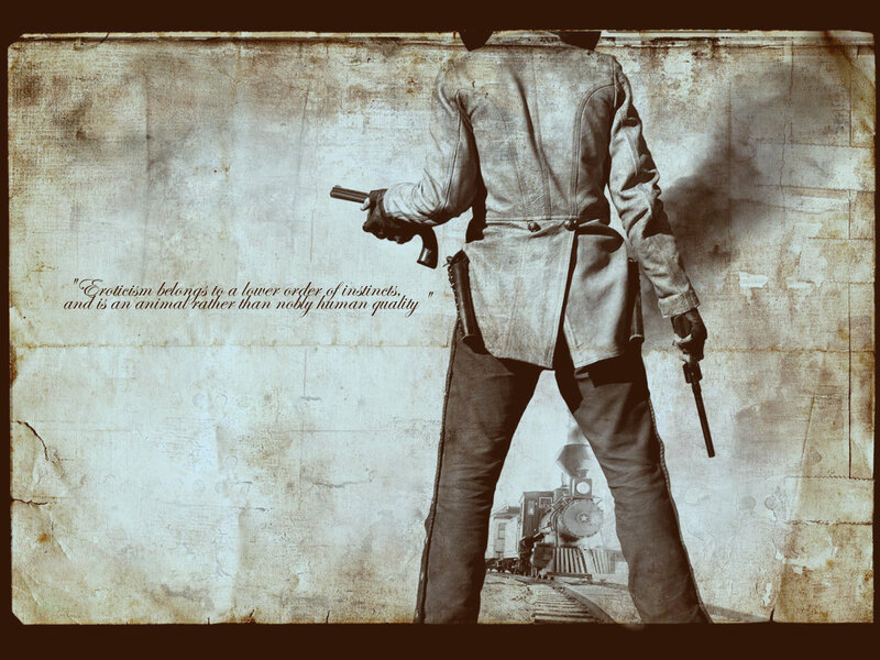 Cowboy with guns and train