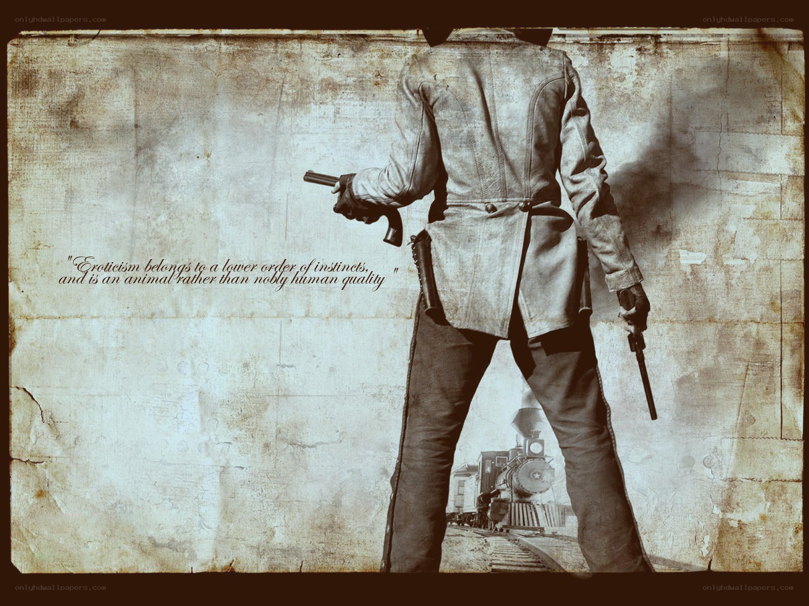Cowboy with guns and train