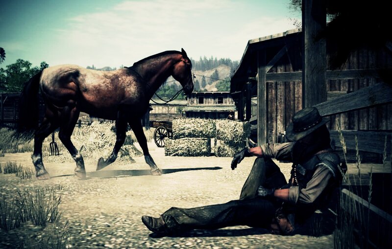 Cowboy with Horse — Brown, Dramatic, Afternoon