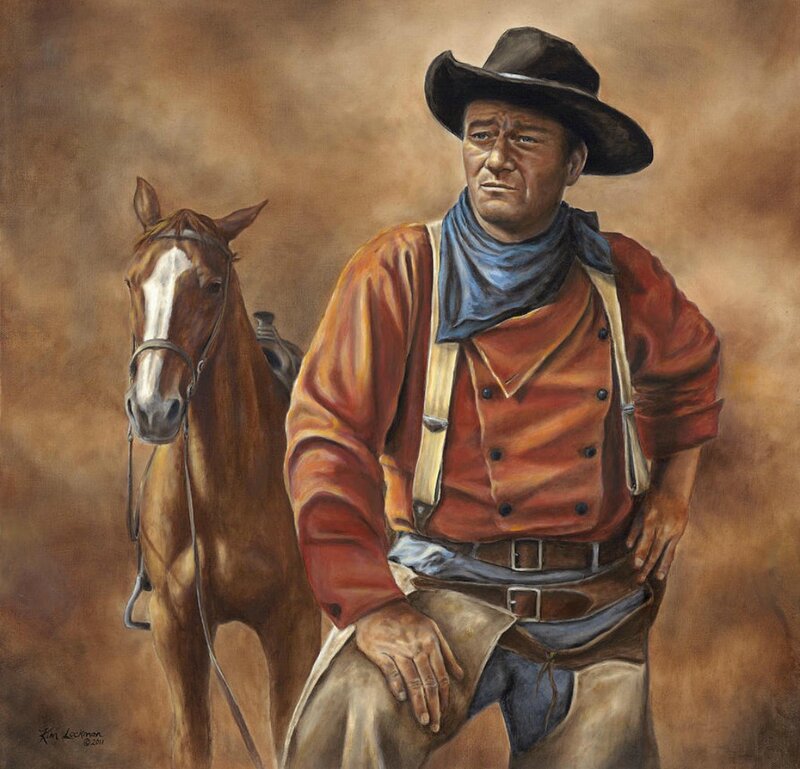 Cowboy with Horse — Brown, Dramatic, Painting