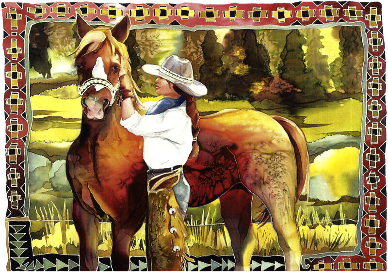 Cowboy with Horse — Brown, Peaceful