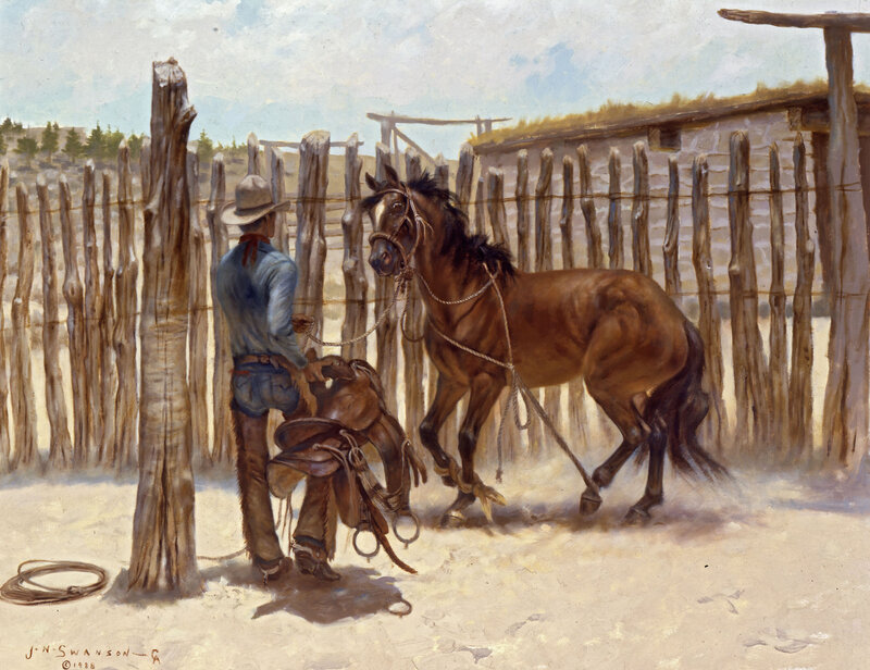 Cowboy with Horse — Brown