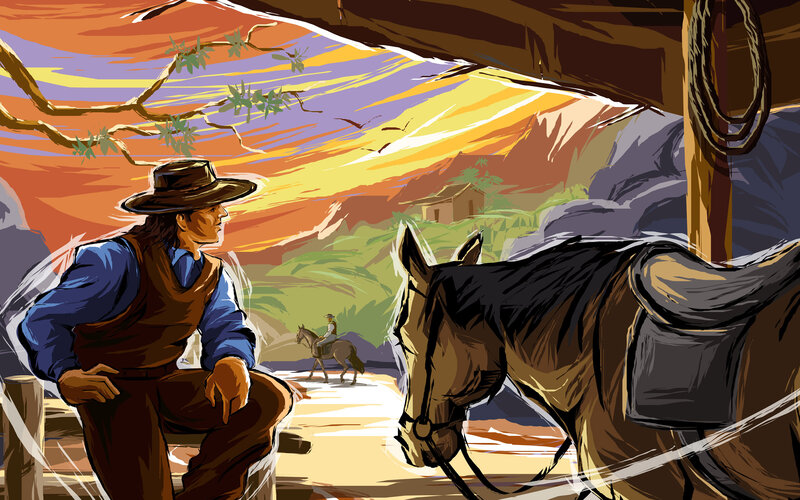 Cowboy with Horse — Orange