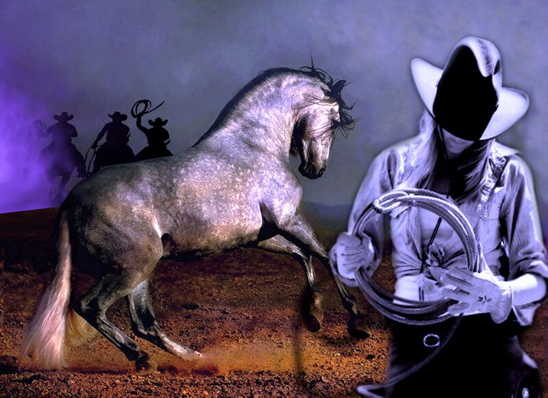 Cowboy with Horse — Purple, Dramatic, Night