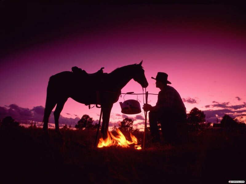 Cowboy with Horse — Purple, Dramatic
