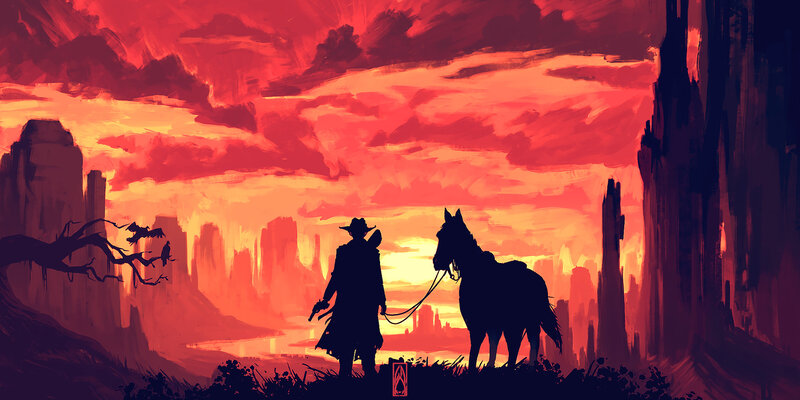 Cowboy with Horse — Red