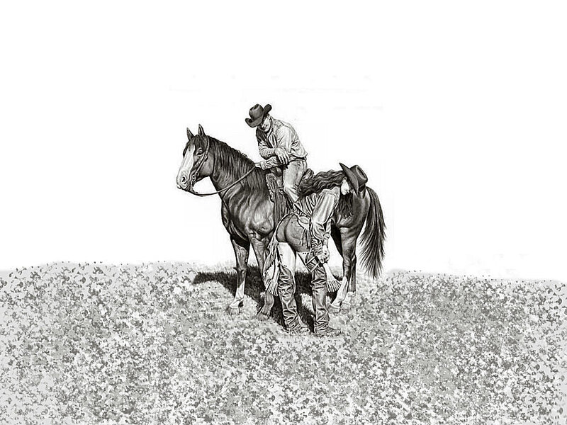 Cowboy with Horses — Black, Calm