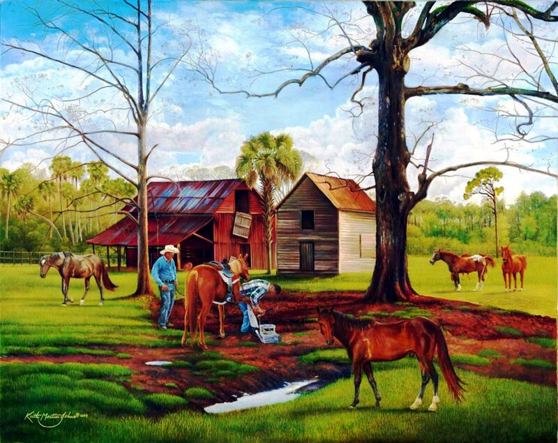 Cowboy with Horses — Green, Serene, Afternoon